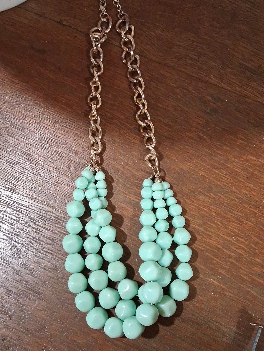 Multi-Strand Mint Bead Necklace with Gold Chain